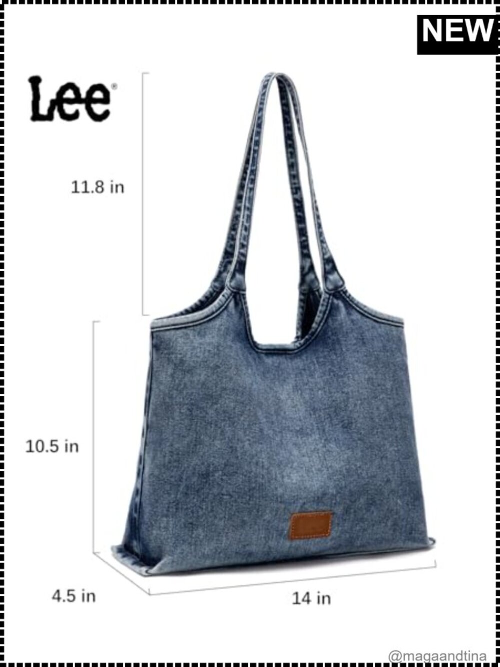 Denim Tote Bag for Women Lightweight Hobo Shoulder Purse Work Travel - Picture 5 of 6